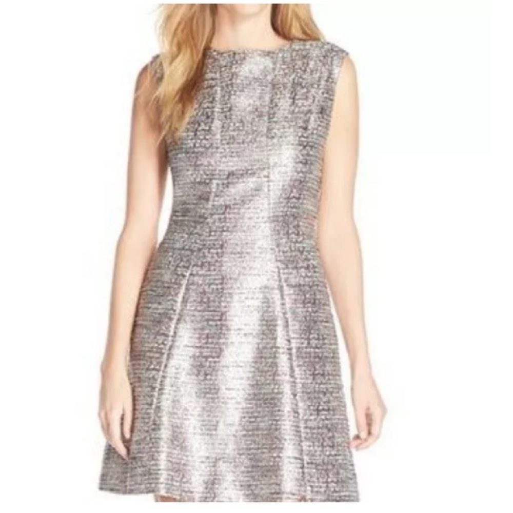 Tahari Champagne Metallic Flared Dress